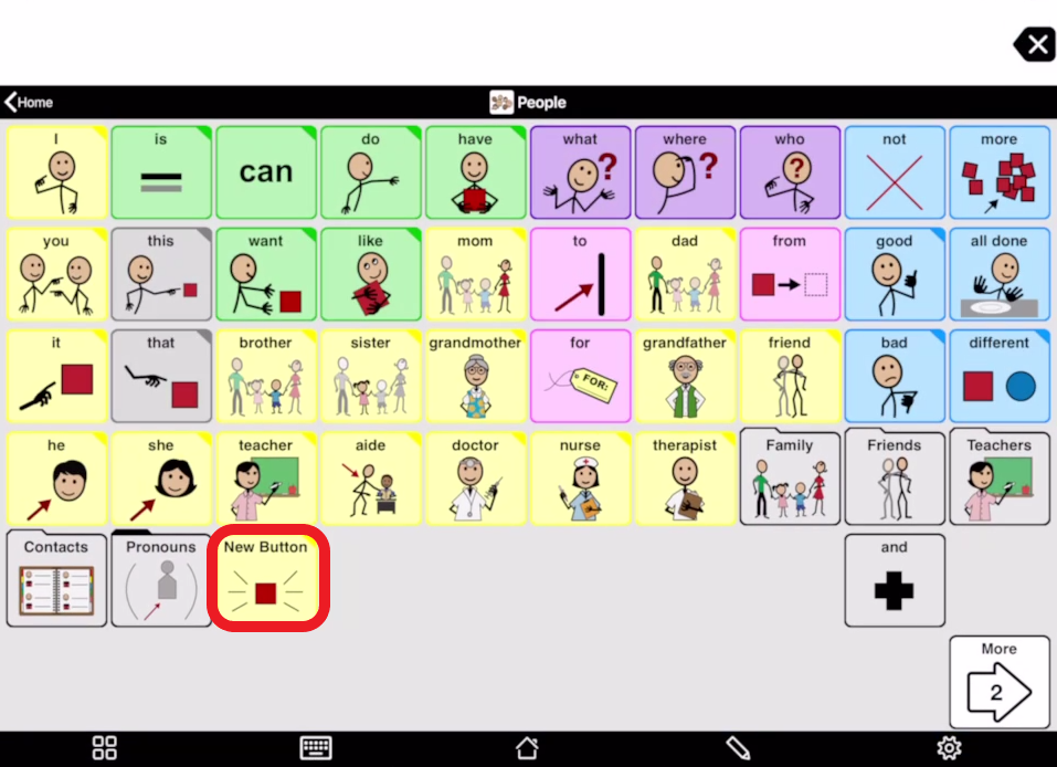 screen shot of Proloquo2Go with a new button that has been added