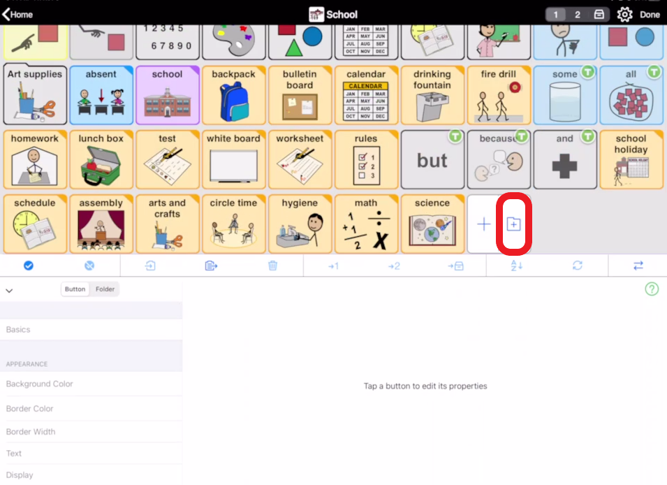 screen shot of Proloquo2Go in edit mode on the school page