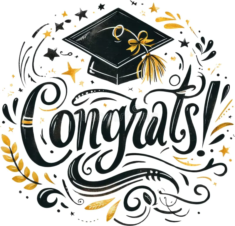 Image of graduation cap with word "Congrats"