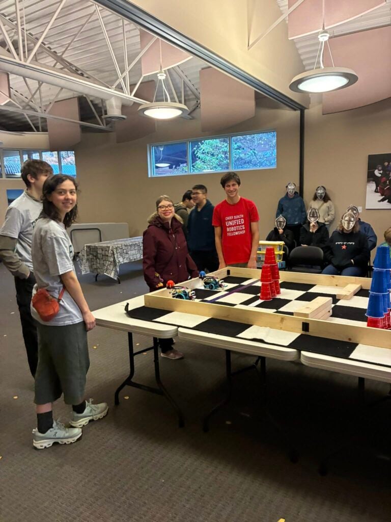 students competing in robotics