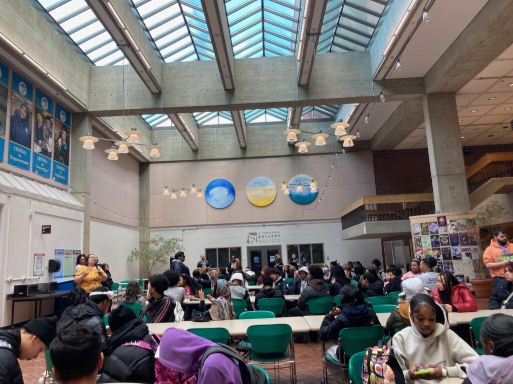 Students gathered in atrium at Seattle Central College
