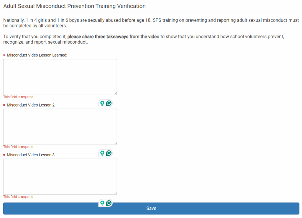 Three text boxes to fill with lessons learned 