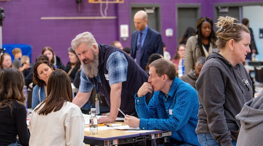 Superintendent Shuldiner speaks to community members at West Seattle Elementary School March 31, 2026 community meeting