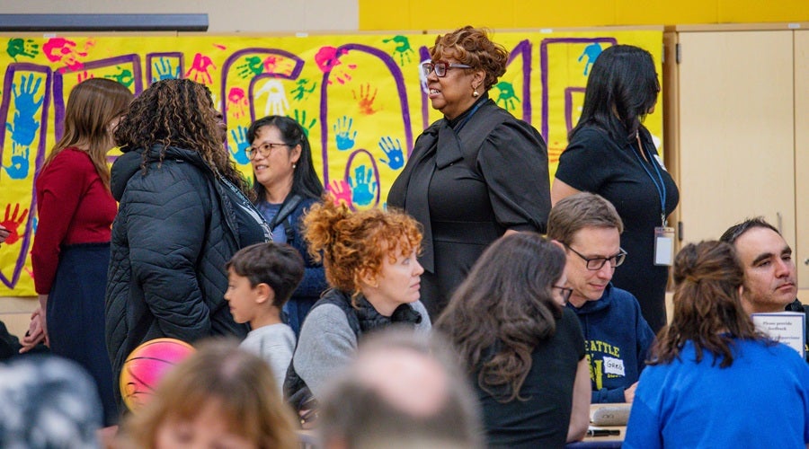 Community members at West Seattle Elementary School March 31, 2026 community meeting