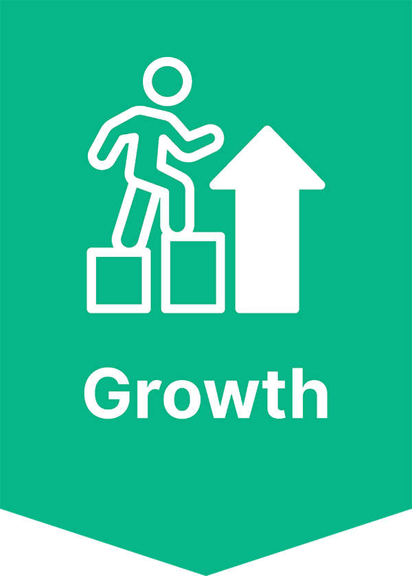 graphic growth a figure climbing stairs and an arrow going up