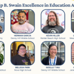 Philip B. Swain Excellence in Education Award recipients Joanne Davis, Interagency High School  Herman García, Denny International Middle School  Kevin Hiller, Rainier Beach High School  Lyndsey Johnson, Meany Middle School & Nathan Hale High School  Ariana Nuñez, Chief Sealth International High School  Melissa Park, Nova High School  Noelle Tyau, Denny International Middle School  Crystal Visperas, Jane Addams Middle School