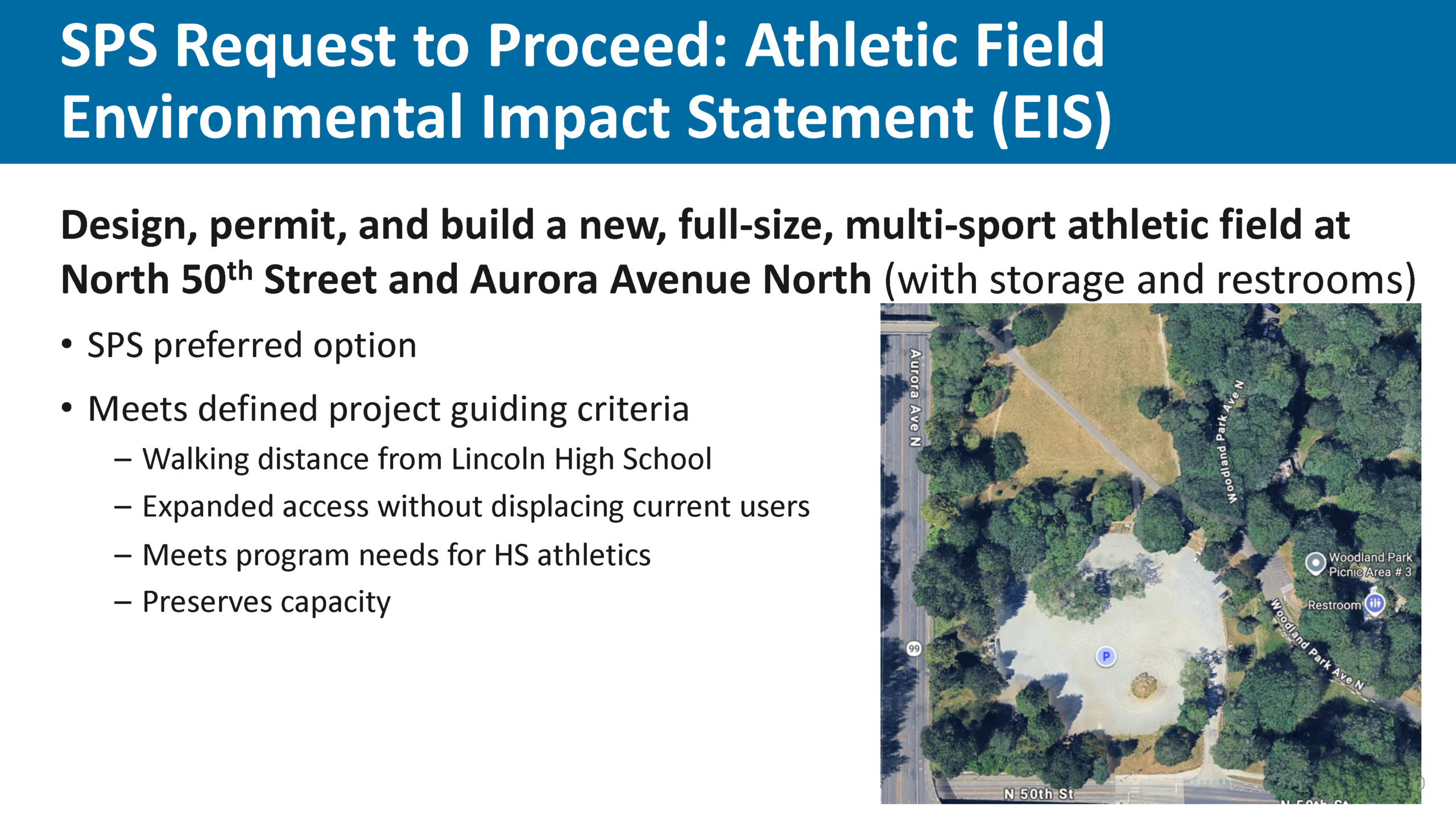 Slide 10 titled: SPS Request to Proceed: Athletic Field Environmental Impact Statement