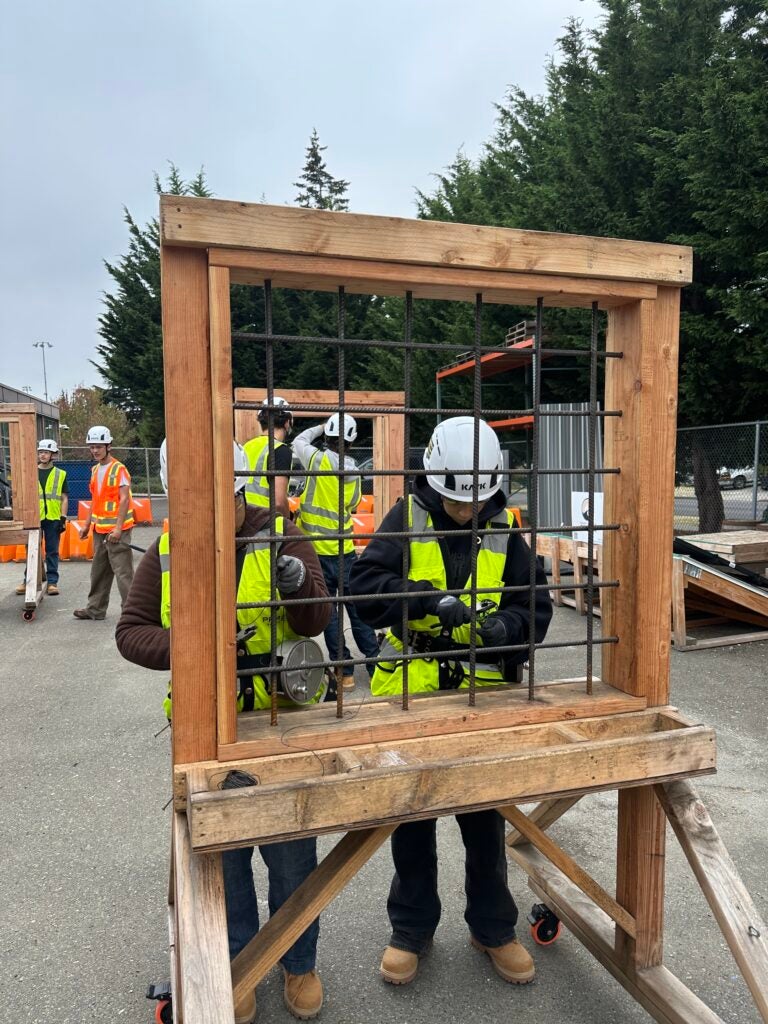 students working in construction