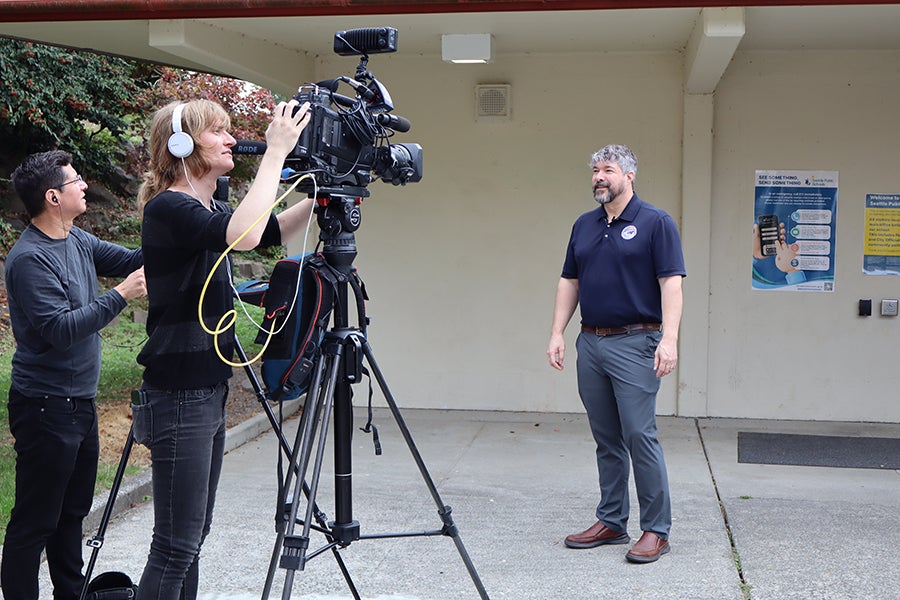 Great ShakeOut interview with news cameras