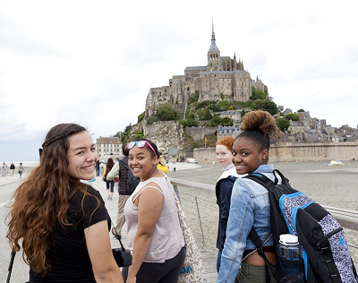 students touring around a city in Europe