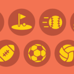 Graphic of fall sports includes a person running cross country, a golf course, a slowpitch softball, a swimmer, a football, a soccer ball, and a volleyball
