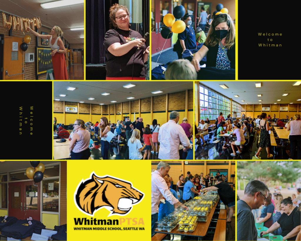Collage of WMS Welcome Night with Logo and Staff