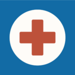 Graphic of a red plus symbol for health services