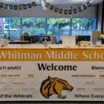 WMS Main Office with Banner: Whitman School All Are Welcome