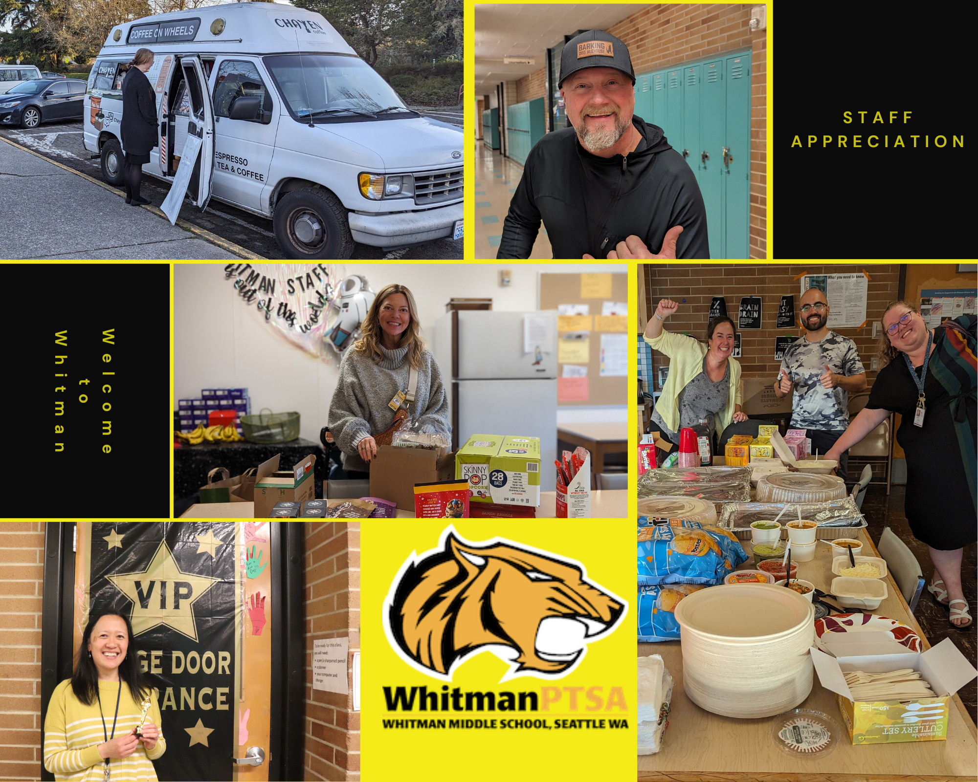 Collage of Parents at School Events with Whitman Logo