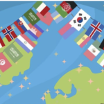 Flags across the image/banner.