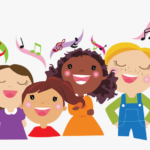 graphic of three youth singing with musical notes over their heads