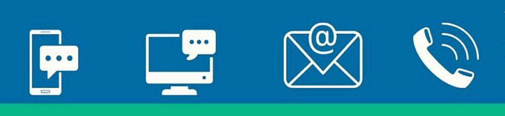 Phone, Computer, Email Envelope and Telephone Receiver.