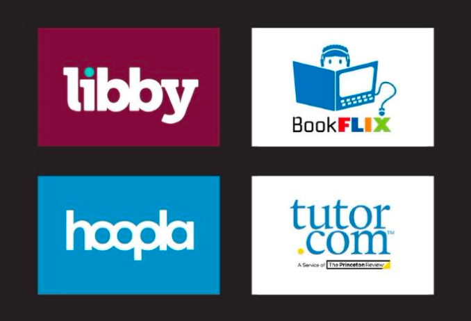 Libby, Book Flix, Hoopla, Tutor.com logos