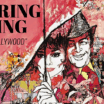 Text: Spring Fling Old Hollywood. Women with umbrella and man from My Fair Lady movie.