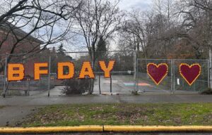 BF Day and hearts on fence.
