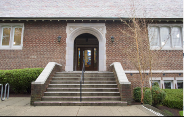 Front of the Queen Anne Library.
