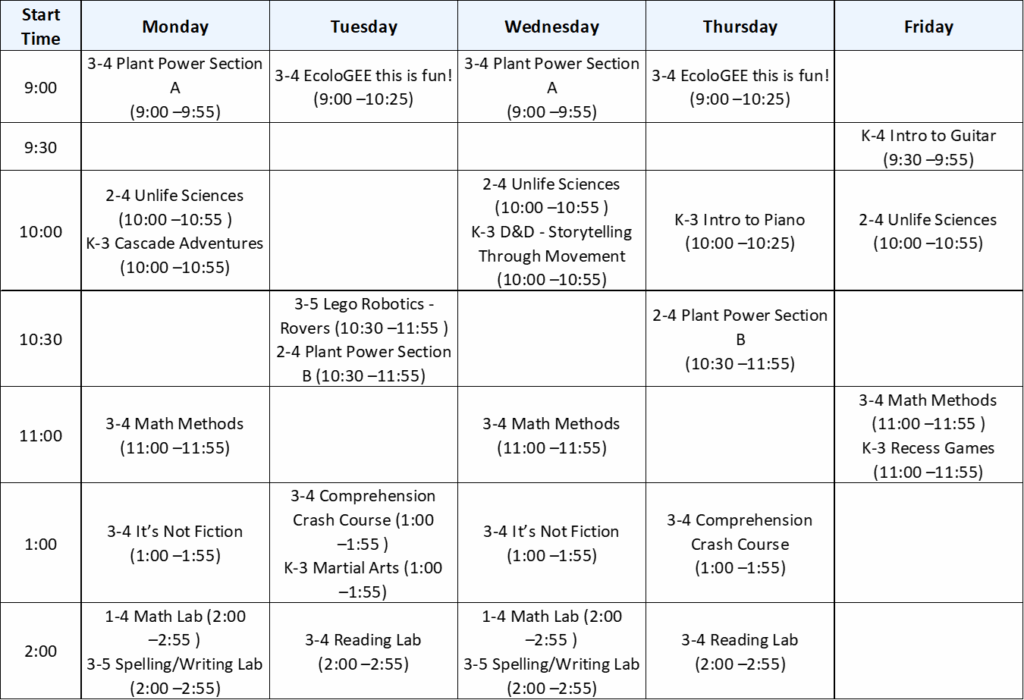 Grade 3 class schedule at a glance 2025-26 Semester 2.