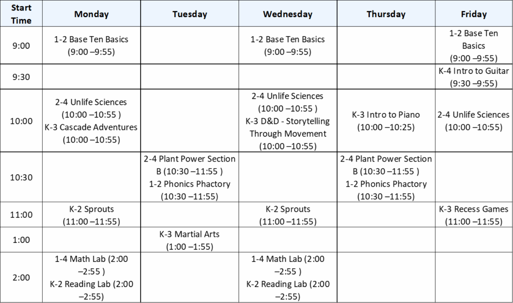 Grade 2 class schedule at a glance 2025-26 Semester 2.