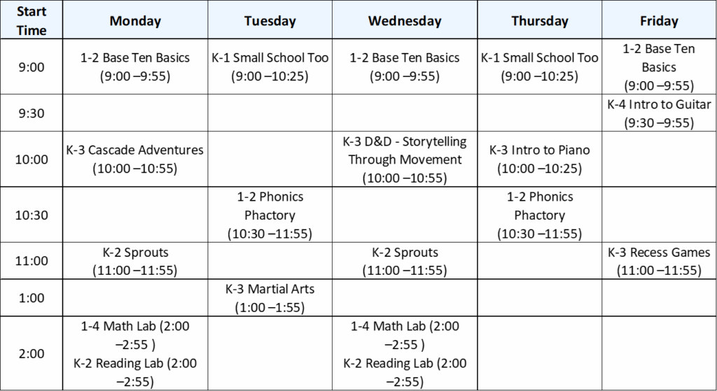 Grade 1 class schedule at a glance 2025-26 Semester 2.