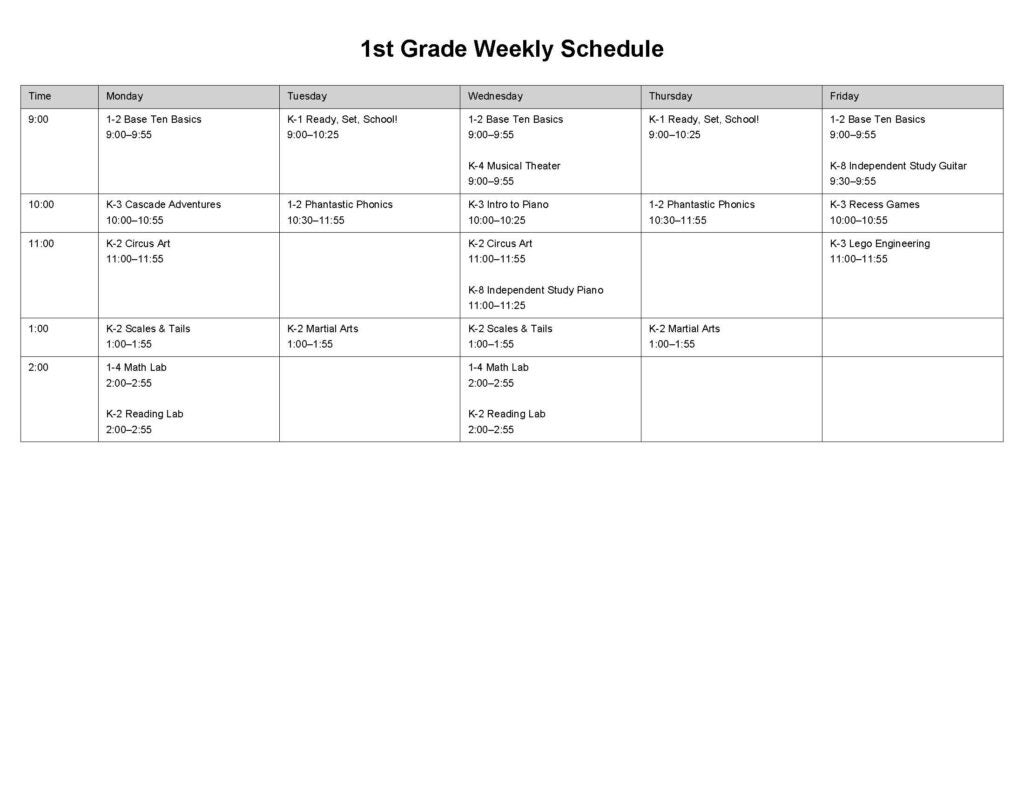 First Grade Weekly Schedule
