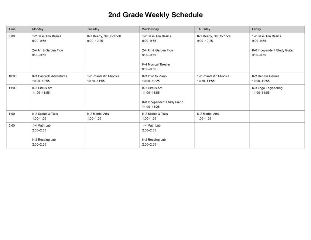 2nd Grade Weekly Schedule