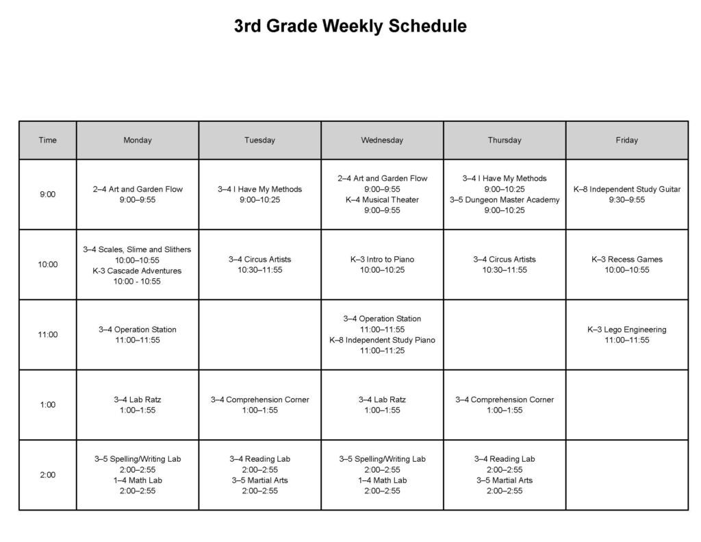 Third grade weekly schedule
