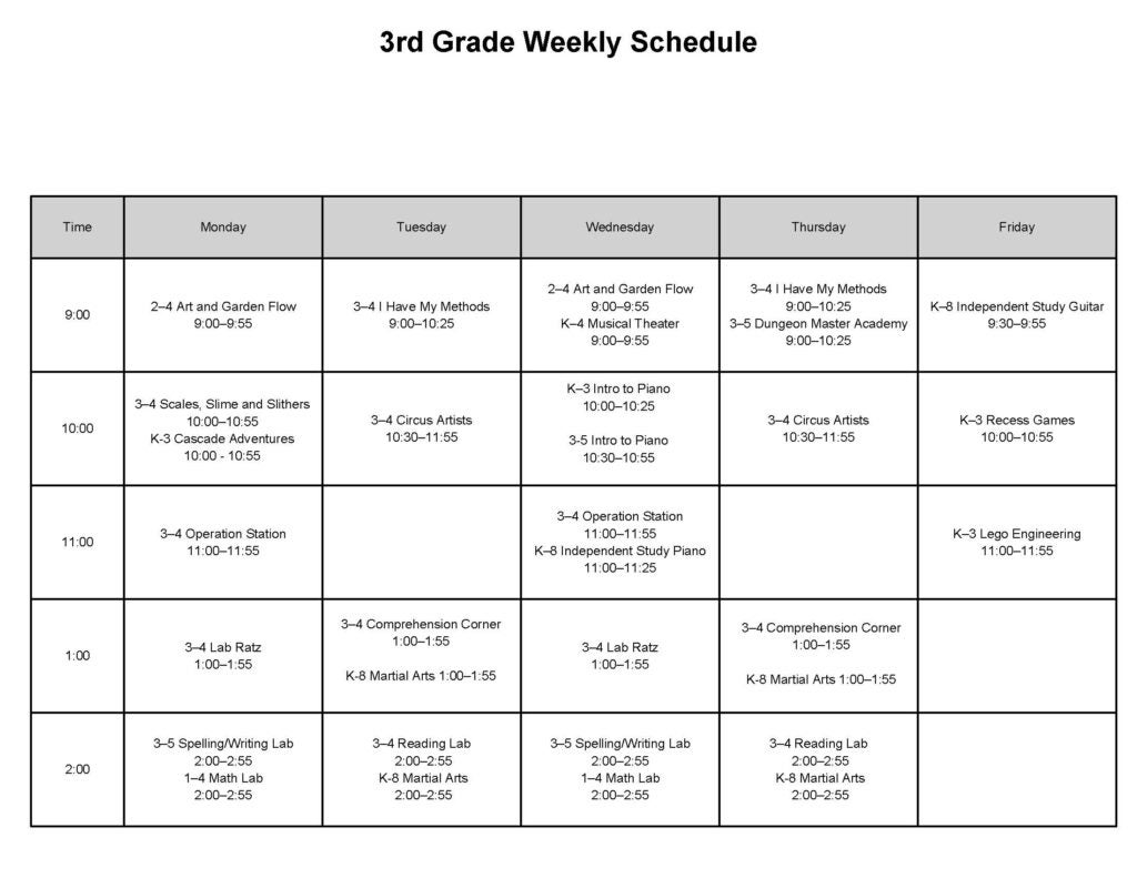 3rd grade weekly class view