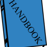 Blue book with Handbook written on the cover.