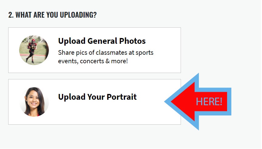 Visual Aid for which button to click when uploading Senior Photos to the Yearbook