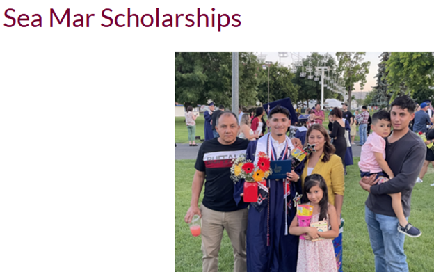 SeaMar Scholarship logo and picture of graduate