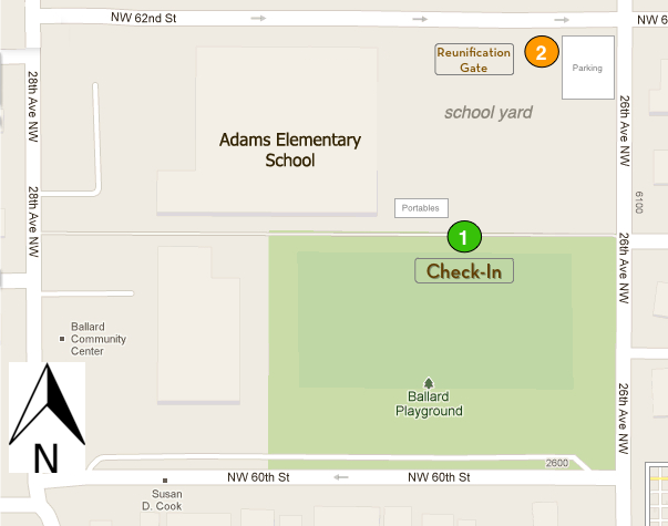 Reunification map of streets around Adams elementary