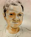 a watercolor and pen self-portrait of Mr. McAuley