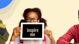 3 Students One holding sign with text Inspire Me