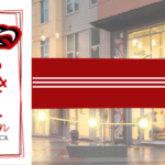 School Background with Eagle Logo and Text Red & White Auction Logo