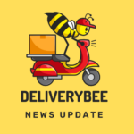 Delivery Bee news update. a graphic of a bumble bee riding a motorcycle