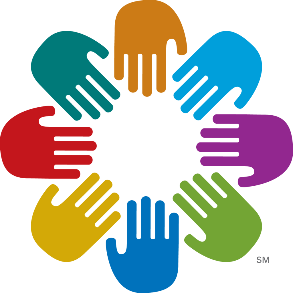 graphic of hands of all different colors in a circle