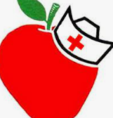 graphic of an apple with a nurses cap