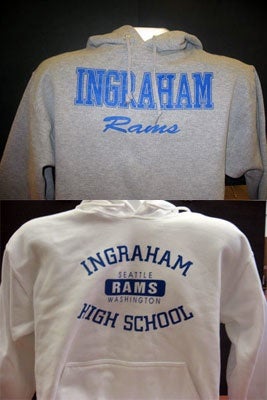 Ingraham hoodie sweatshirts, grey and white