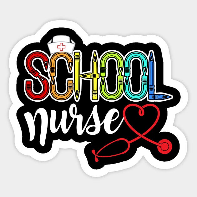 Graphic School Nurse with a nurses cap and a stethescope.