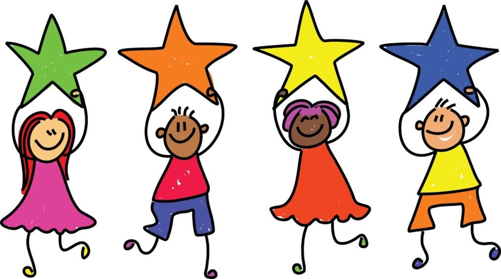 stick figure children each holding a star