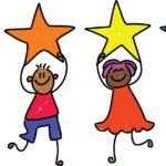 stick figure children each holding a star