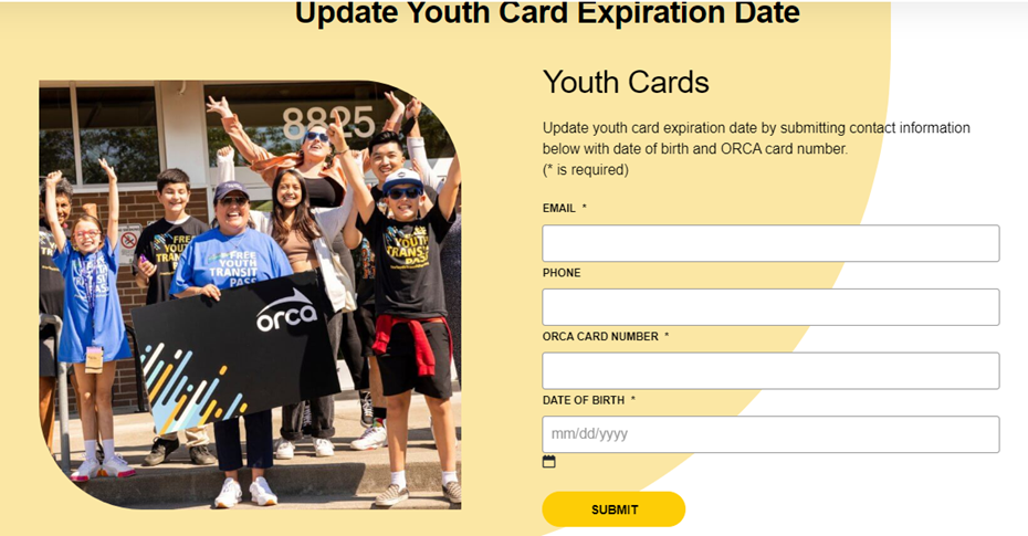 screen shot of My Orca update youth card expiration date