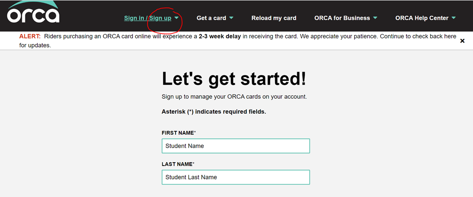 Screen shot of My Orca how to sign in and sign up