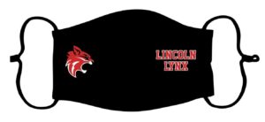 black quarantine mask with lincoln logo and the words lincoln and lynx